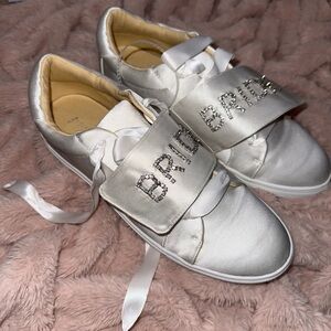 Betsey Johnson Silver Bridal Sneakers with Ribbon Laces